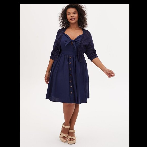 Torrid Navy Mini Poplin Tie-Front Skater Dress Sz 2X - Picture 3 of 17